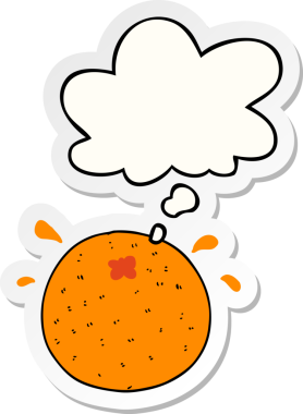 Düşünce baloncuklu çizgi film turuncusu, insan tarafından çizilmiş bir çıkartma.