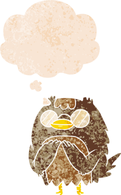 çizgi film bilge yaşlı baykuş grunge sıkıntılı retro dokuma tarzı bir insan tarafından çizilmiş