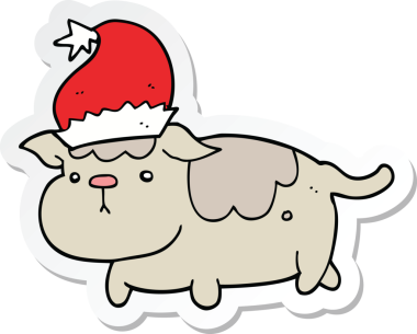 Bir insan tarafından çizilmiş şirin bir Noel köpeğinin çıkartması.