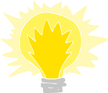 Bir insan tarafından çizilen ampulün düz renk çizimi