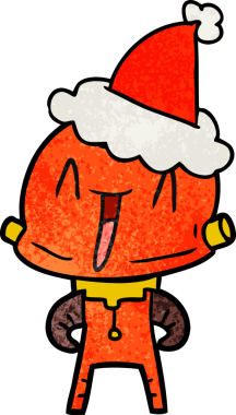 Bir insan tarafından çizilmiş Noel Baba şapkası giyen bir robotun el çizimi karikatürü.