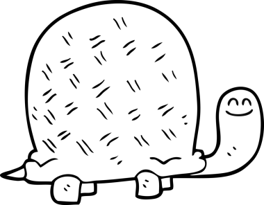 Bir insan tarafından çizilmiş siyah beyaz çizgi film kaplumbağası.