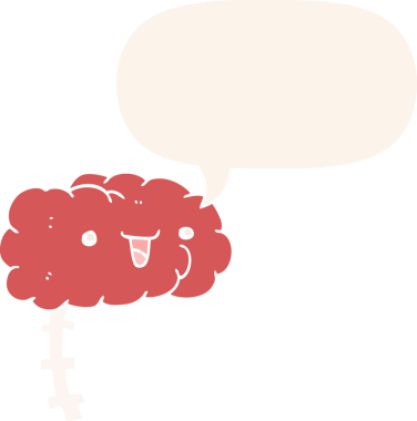 Bir insan tarafından çizilmiş eski usul konuşma baloncuklu mutlu çizgi film beyni