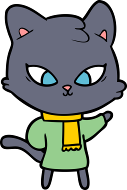 Bir insan tarafından çizilmiş sevimli çizgi film kedisi.