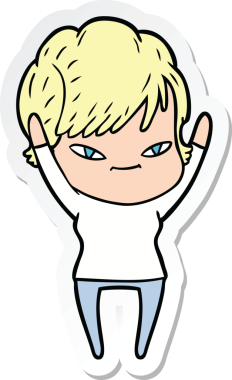 Bir insan tarafından çizilmiş mutlu bir kadının çıkartması.