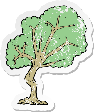 Bir insan tarafından çizilmiş karikatür ağacının geriletilmiş yapıştırması.