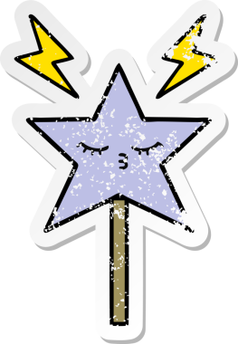 Bir insan tarafından çizilmiş sevimli bir çizgi film sihirli değneğinin sıkıntılı çıkartması.