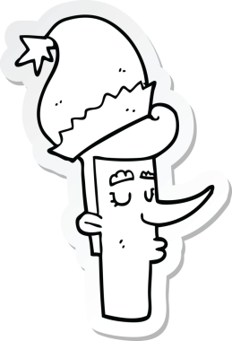 Bir insan tarafından çizilmiş Noel şapkalı bir karikatür adamın çıkartması.