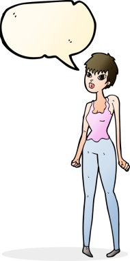 Bir insan tarafından çizilmiş konuşma balonu olan güzel bir kadın.