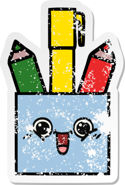 Bir insan tarafından çizilmiş sevimli bir kalem tenceresinin sıkıntılı çıkartması.