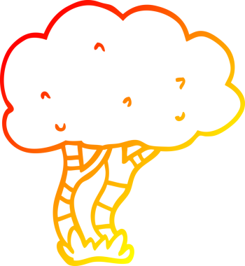 Bir insan tarafından çizilmiş bir çizgi film ağacının sıcak gradyan çizimi