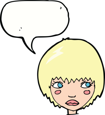 Bir insan tarafından çizilmiş konuşma balonu olan mutsuz bir kız çizgi filmi.