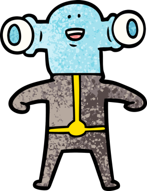 Bir insan tarafından çizilmiş dostane bir uzaylı çizgi filmi.