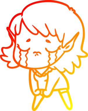 Bir insan tarafından çizilmiş, ağlayan bir elf kızı çizimi.