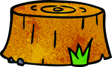 Bir insan tarafından çizilmiş bir ağaç kütüğünün el çizimi karikatürü.