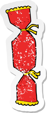 Bir insan tarafından çizilmiş bir karikatür noel krakerinin gerilemiş yapıştırması.