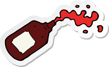 Bir insan tarafından çizilmiş, kan fışkırtan bir karikatür etiketi.