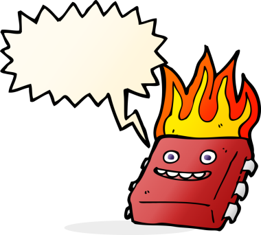 bir insan tarafından çizilmiş kırmızı, ateşli bir bilgisayar çipi.