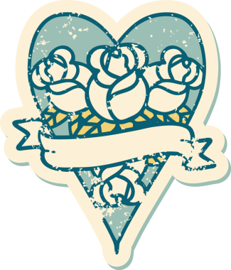 Bir insanın çizdiği çiçekli kalp ve pankartın sembolik dövmeli resmi.