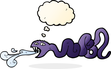 Bir insan tarafından çizilmiş düşünce baloncuklu çizgi film yılanı.