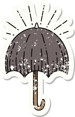 Bir insan tarafından çizilmiş eski dövme stili açık şemsiye etiketi.