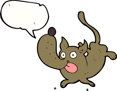 Bir insan tarafından çizilmiş konuşma balonlu komik bir köpek.