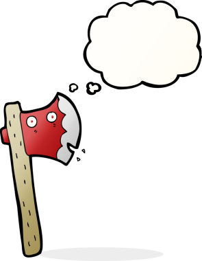 Bir insan tarafından çizilmiş düşünce balonlu bir balta.