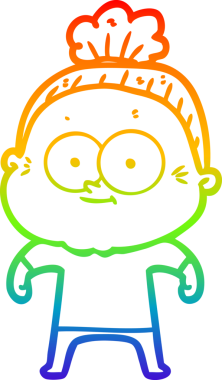 Gökkuşağı gradyan çizgi çizimi Bir insan tarafından çizilmiş mutlu yaşlı kadın