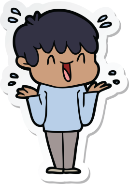 Bir insan tarafından çizilmiş, gülen bir çocuğun çıkartması.