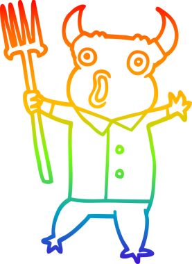 Gökkuşağı gradyan çizgisi bir insan tarafından çizilmiş karikatür şeytan canavarı