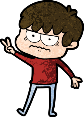 Bir insan tarafından çizilmiş sinirli çizgi film çocuğu.