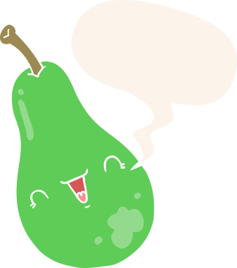 bir insan tarafından çizilmiş, konuşma baloncuklu çizgi film armudu.