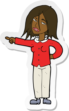 Bir insan tarafından çizilmiş bir karikatür kadının çıkartması.