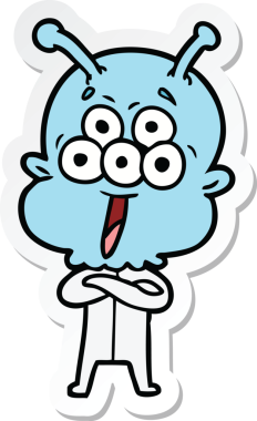 Bir insan tarafından çizilmiş mutlu bir uzaylı çizgi filminin çıkartması.