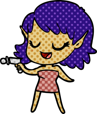 Bir insan tarafından çizilmiş ışın tabancalı mutlu uzay kızı.