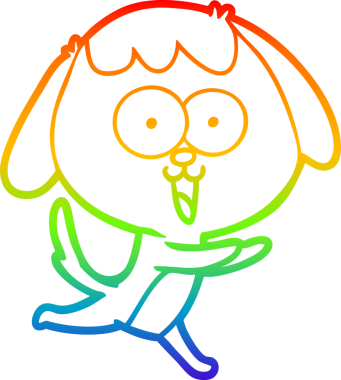 Gökkuşağı gradyan çizimi. Bir insan tarafından çizilmiş şirin bir köpek çizimi.