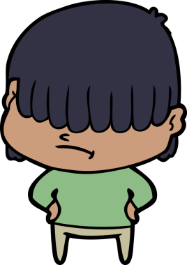 Bir insan tarafından çizilmiş dağınık saçlı çizgi film çocuğu.