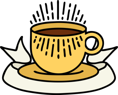 Geleneksel dövme ve bir insan tarafından çizilmiş bir fincan kahve.