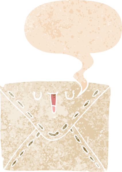 bir insan tarafından çizilmiş grunge dertli retro biçiminde konuşma baloncuğu içeren karikatür zarfı