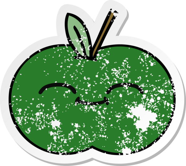 Bir insan tarafından çizilmiş tatlı, sulu bir elmanın sıkıntılı çıkartması.