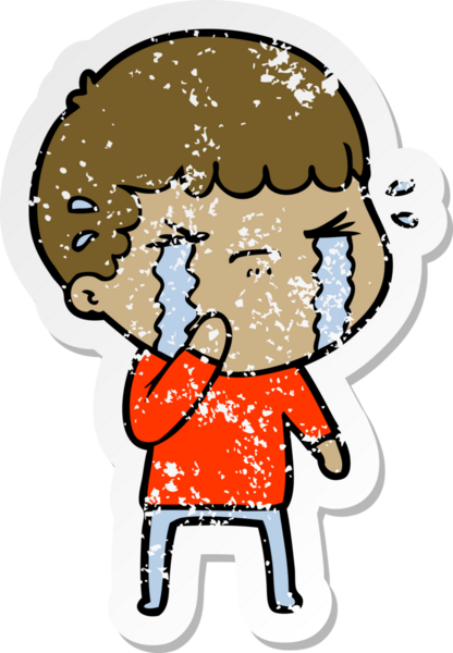 Bir insan tarafından çizilmiş ağlayan bir karikatürcünün sıkıntılı çıkartması.