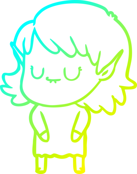 Bir insan tarafından çizilmiş mutlu bir elf kızı çizimi.