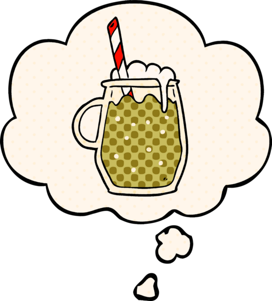 Çizgi roman tarzında bir insan tarafından çizilmiş düşünce baloncuklu çizgi film kök birası.
