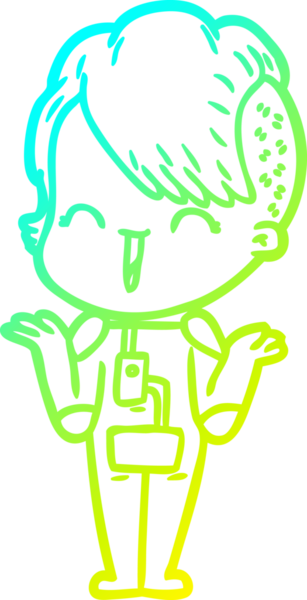 Bir insan tarafından çizilmiş, mutlu bir hipster kız çizgi filmi.