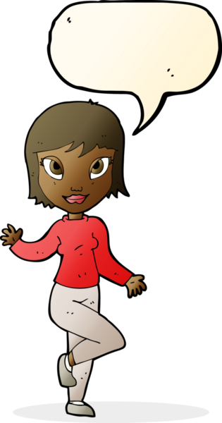 Bir insan tarafından çizilmiş konuşma balonuyla el sallayan güzel bir kadın.