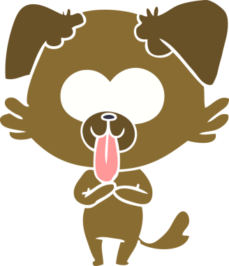 Düz renkli çizgi film köpeğinin dili bir insan tarafından çizilmiş.