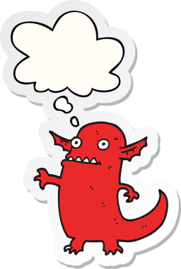 Karikatür cadılar bayramı canavarı. Düşünce baloncuğu insan tarafından çizilmiş bir çıkartma.