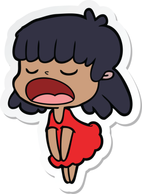 Bir insan tarafından çizilmiş yüksek sesle konuşan bir karikatür kadının çıkartması.