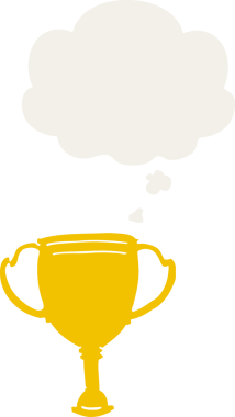 Düşünce baloncuğu olan bir insan tarafından çizilmiş bir spor kupası.