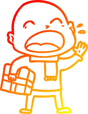 Bir insan tarafından çizilmiş, kel adam diye bağıran bir çizgi film çizimi.